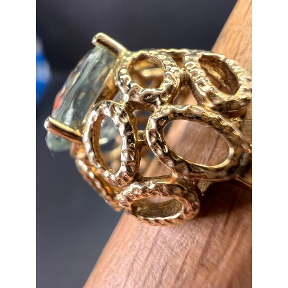 Vintage 10K Yellow Gold Prasiolite (Green Amethyst) Filigree Ring Size 7 - Picture 12 of 16